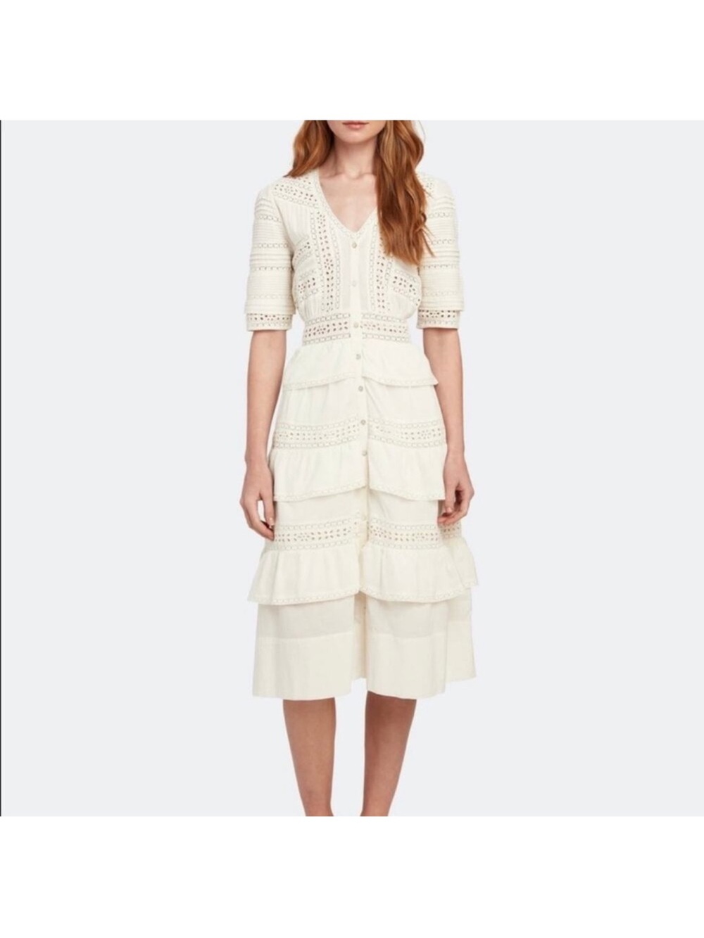 LoveShackFancy the Rebecca ruffle Cream Eyelet Tiered Midi Dress
